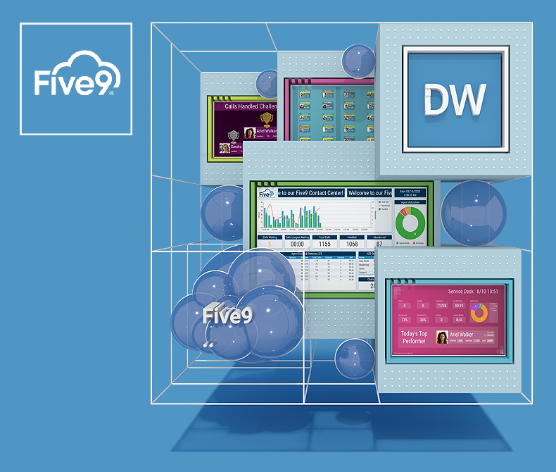 Dashboards & Wallboards for Five9 3D representational graphic